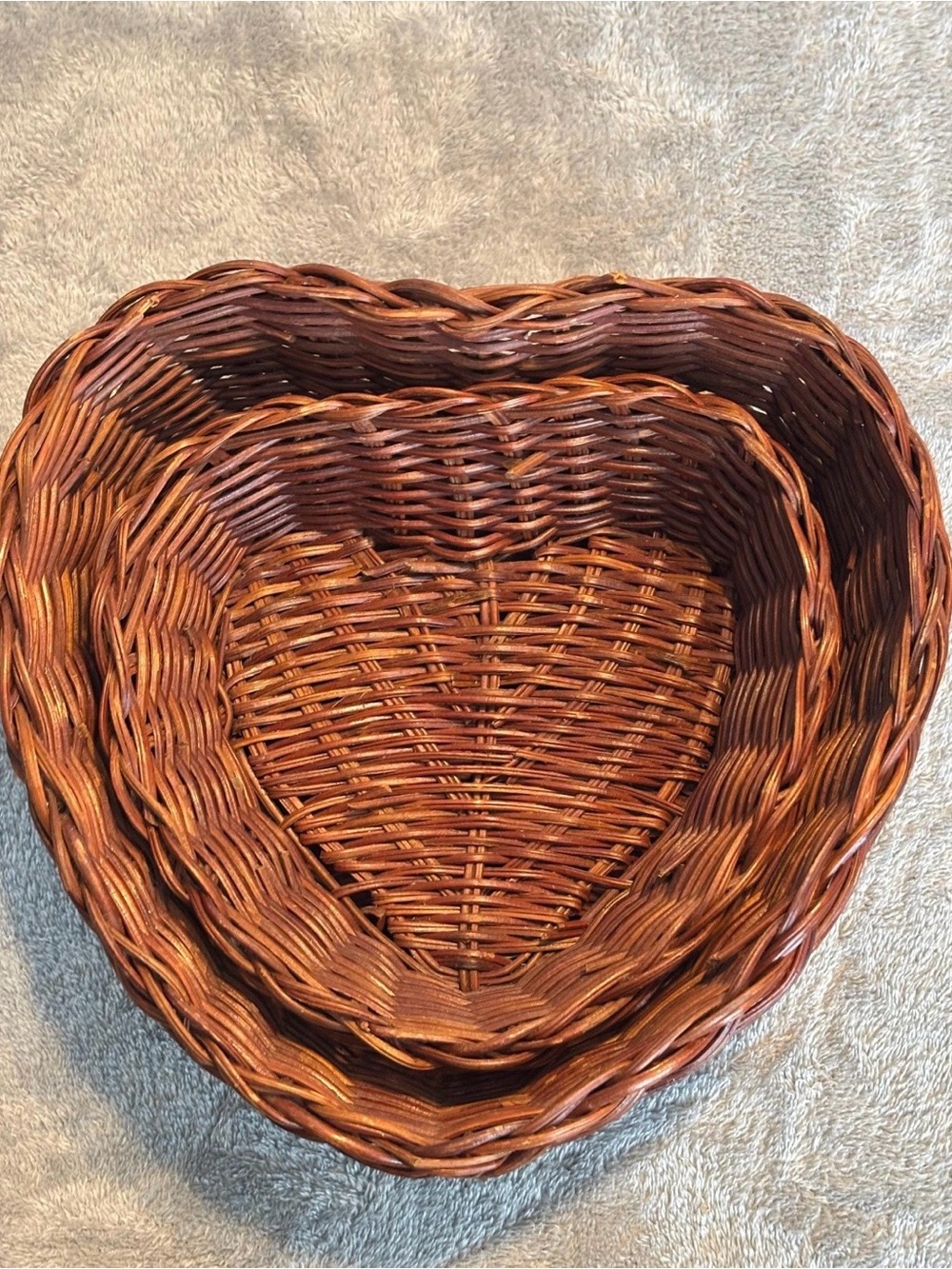 Nesting heart baskets set of two brown wicker